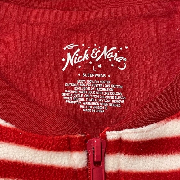 Nick & Nora One Piece Red White Stripe Sock Monkey Footed Pajamas Large - Picture 5 of 5